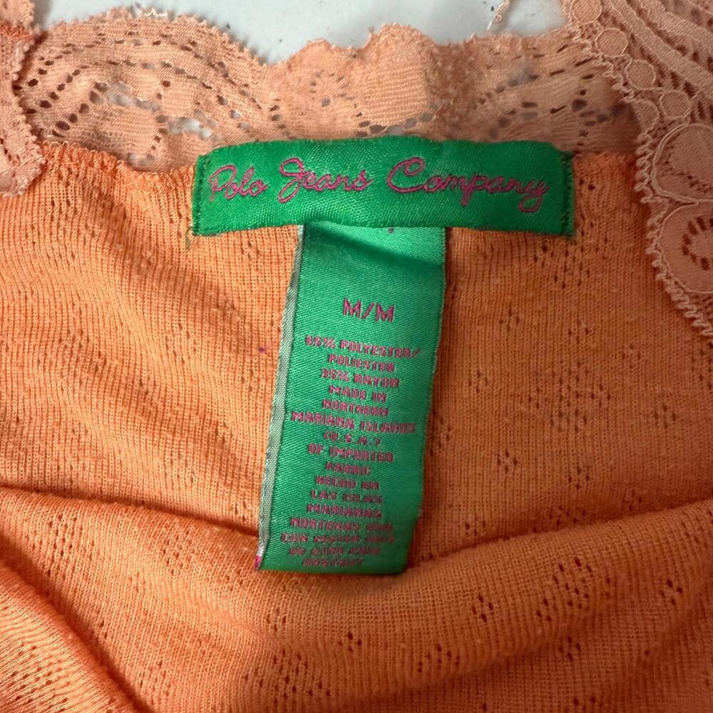 Polo Jeans Company Women's M Vintage Y2K Orange Lace Trim‎ Tank Camisole Rare - Picture 5 of 5